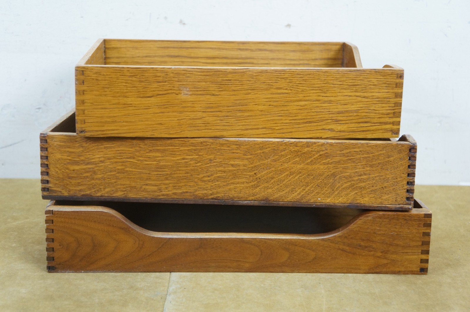 3 Vintage Quartersawn Oak Dovetailed File Tray Desk Organizers