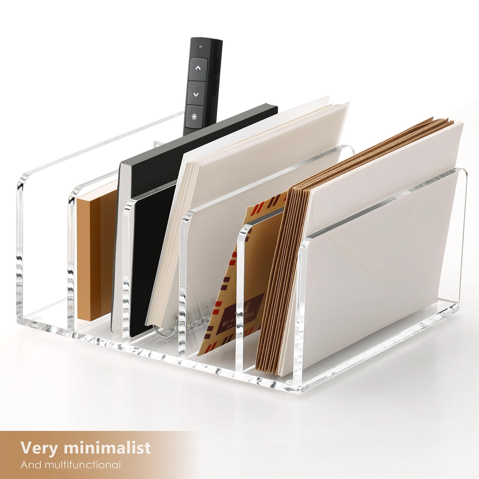 Acrylic Organizer, 5 Compartments File Holder for Desk, Letter Sorter with Pe…