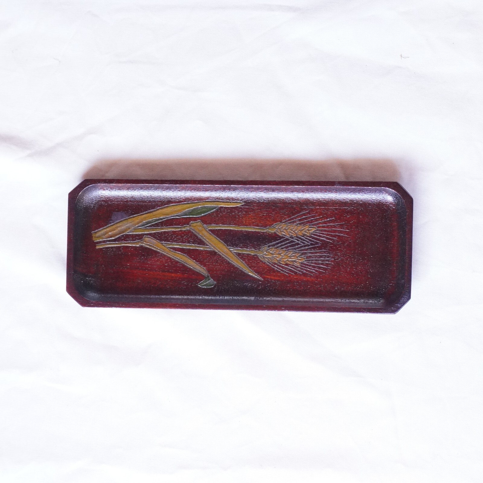 Vintage Japanese Lacquerware Pen Tray Wheat Design Sanuki Carving 24.5cm