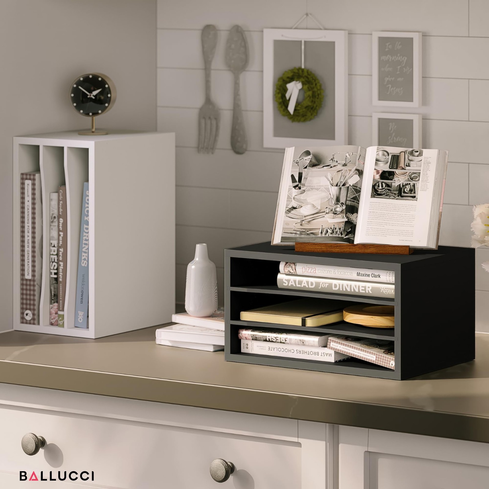 Ballucci Paper Organizer, 3-Tier Stackable Wood Desk Organizer, Document File…