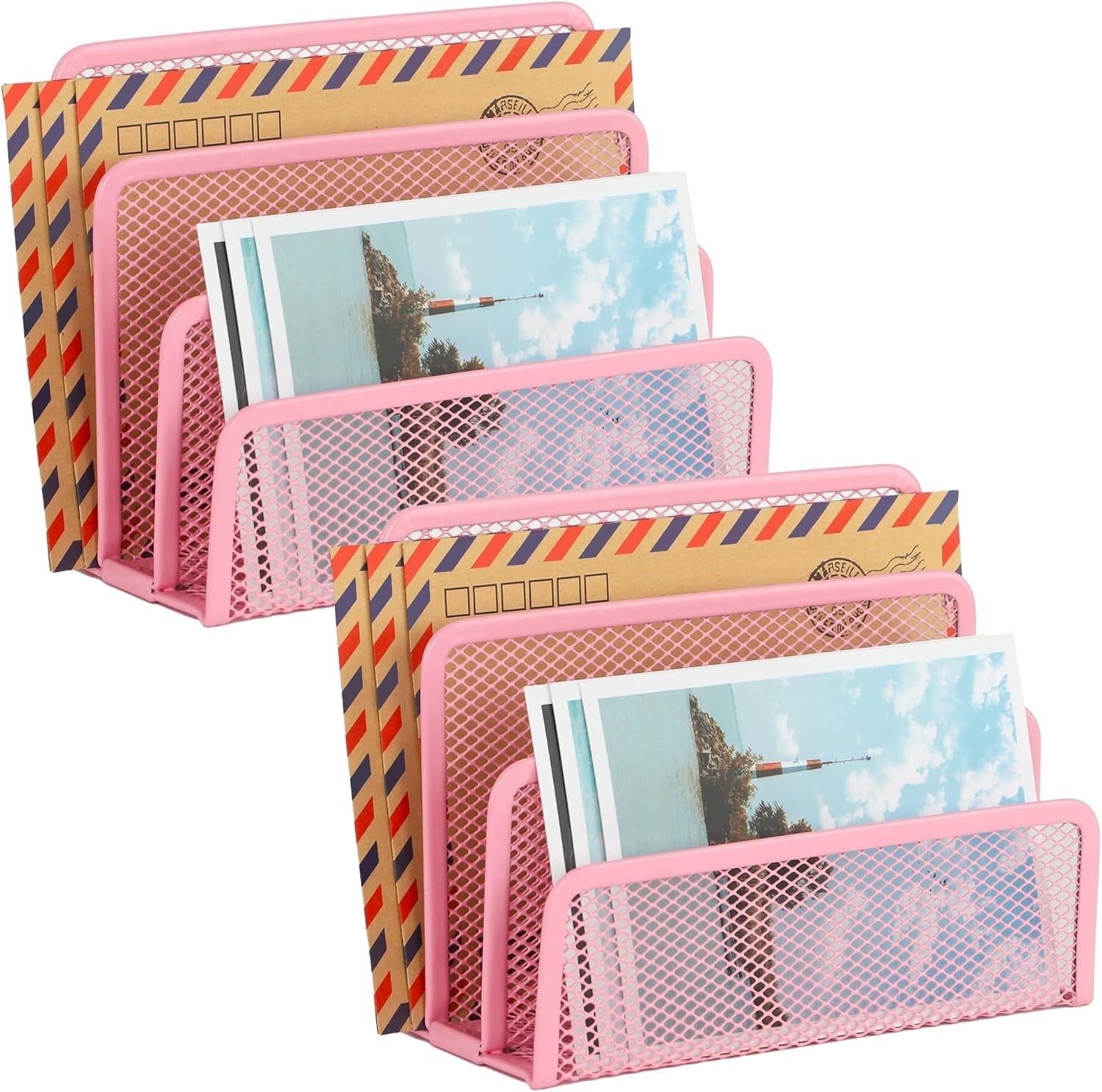 Desk Mail Organizer Office Small Desktop Metal Mesh Envelope Letter Sorter Paper