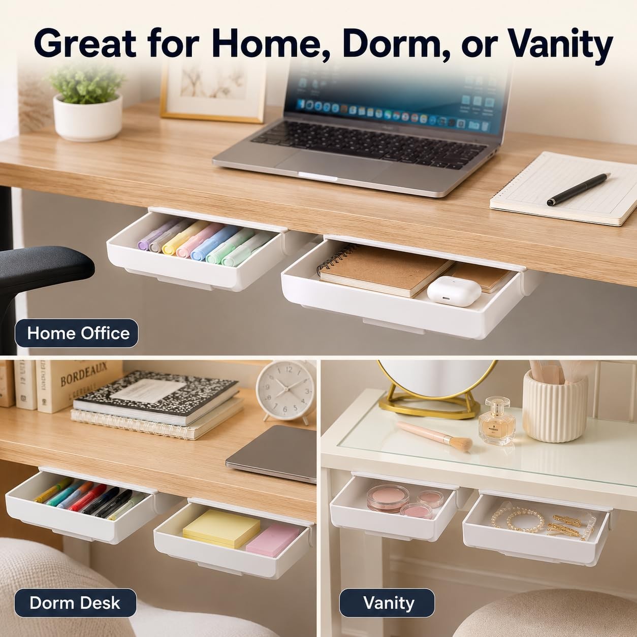 2 Pack Under Desk Storage Drawer Organizer, Hidden Slide Out Drawer Attachmen…