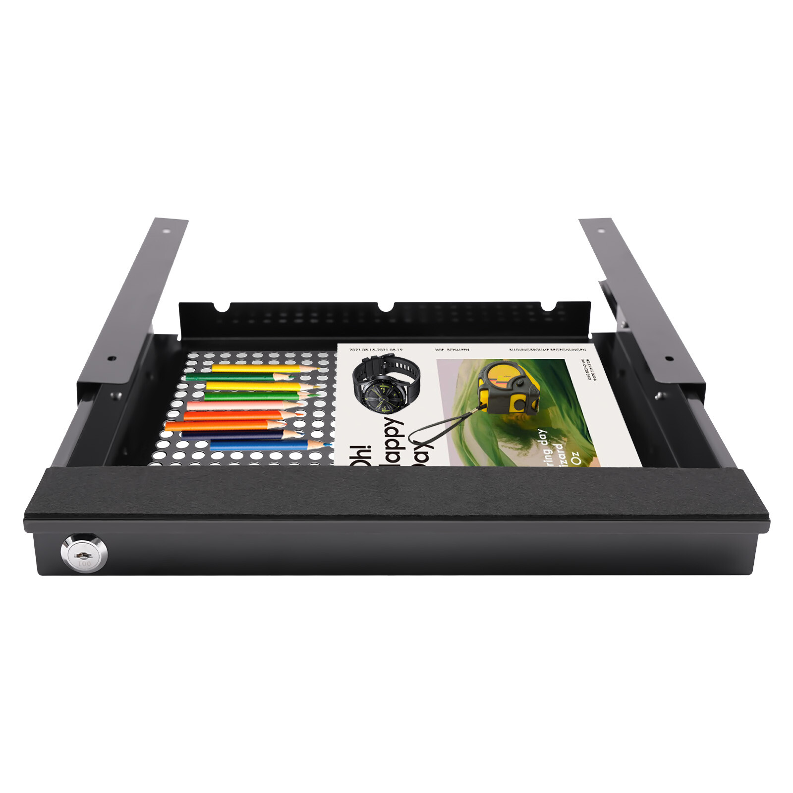 14?? Modern Sliding Pull-out Drawer Storage Organizer for Standing Desks Black