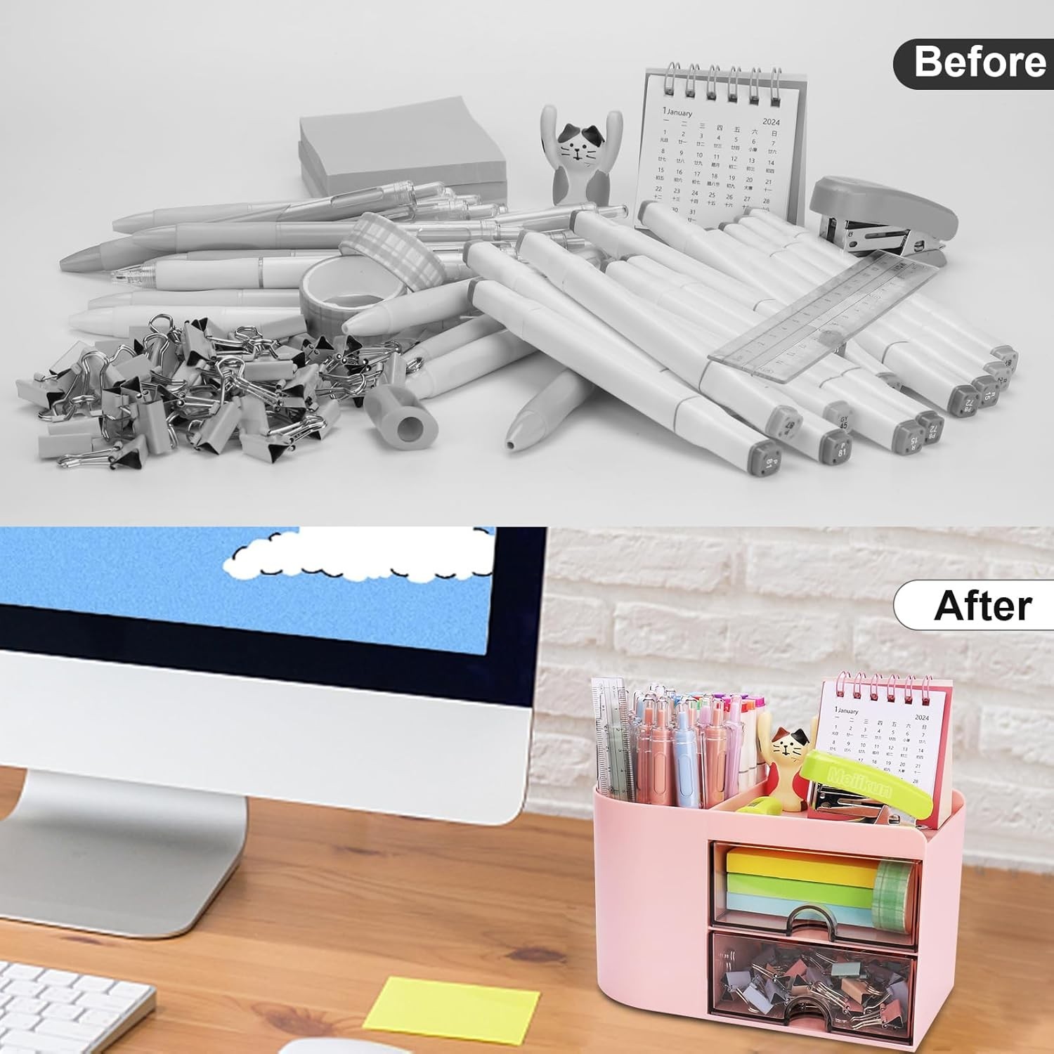 Desk Organizer with Drawer, Pen Organizer for Desk, Small Pencil Holder, Desk Or