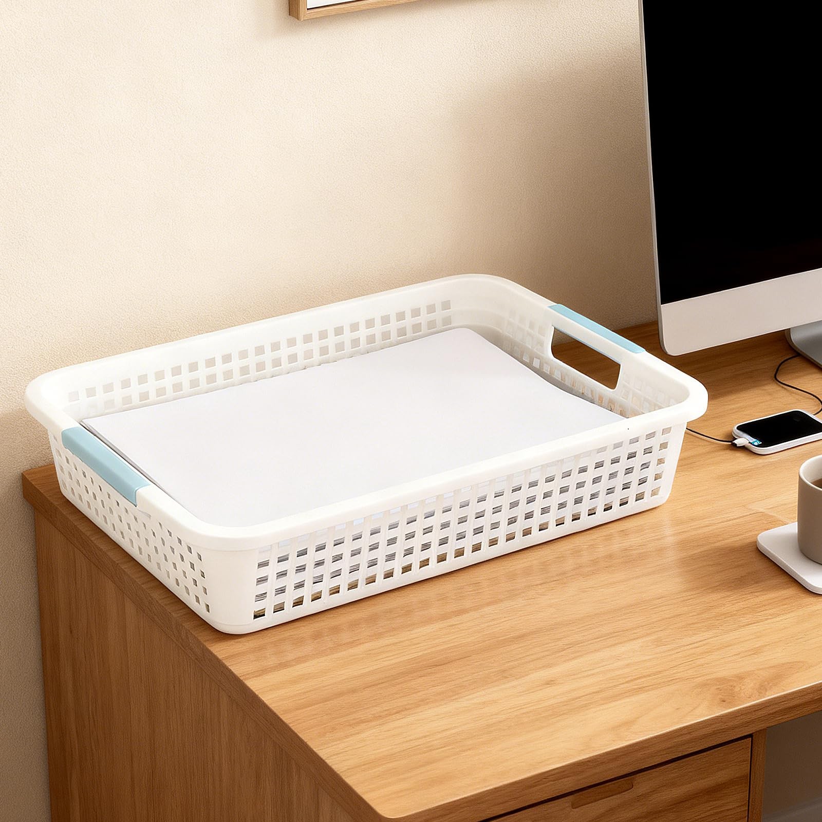 8 PCS Plastic Classroom Storage Baskets 15x10x3 Inch Desktop File Tray