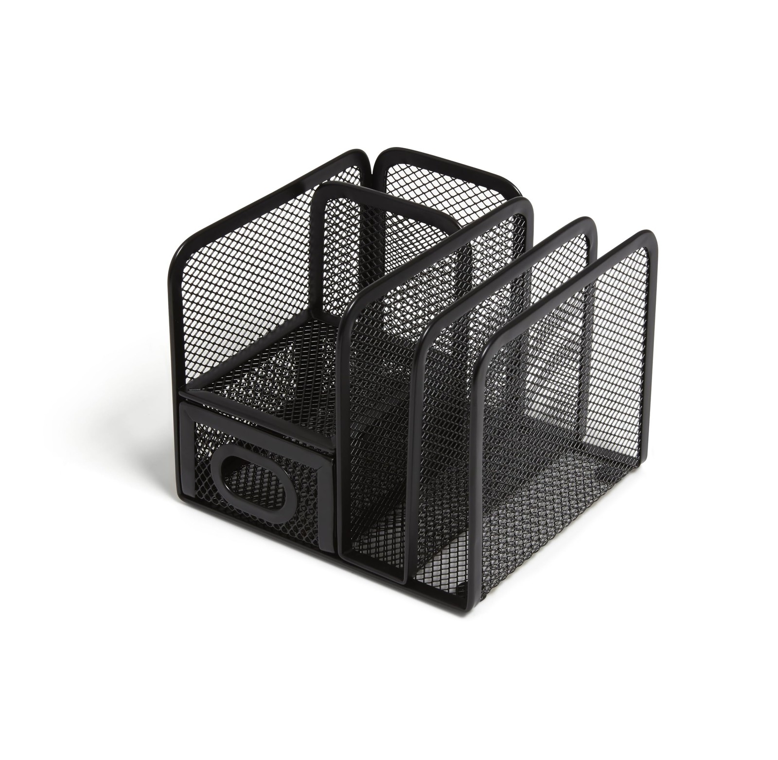 TRU RED Wire Mesh Desktop Organizer, 5‑Compartment Pack of 1, Matte Black