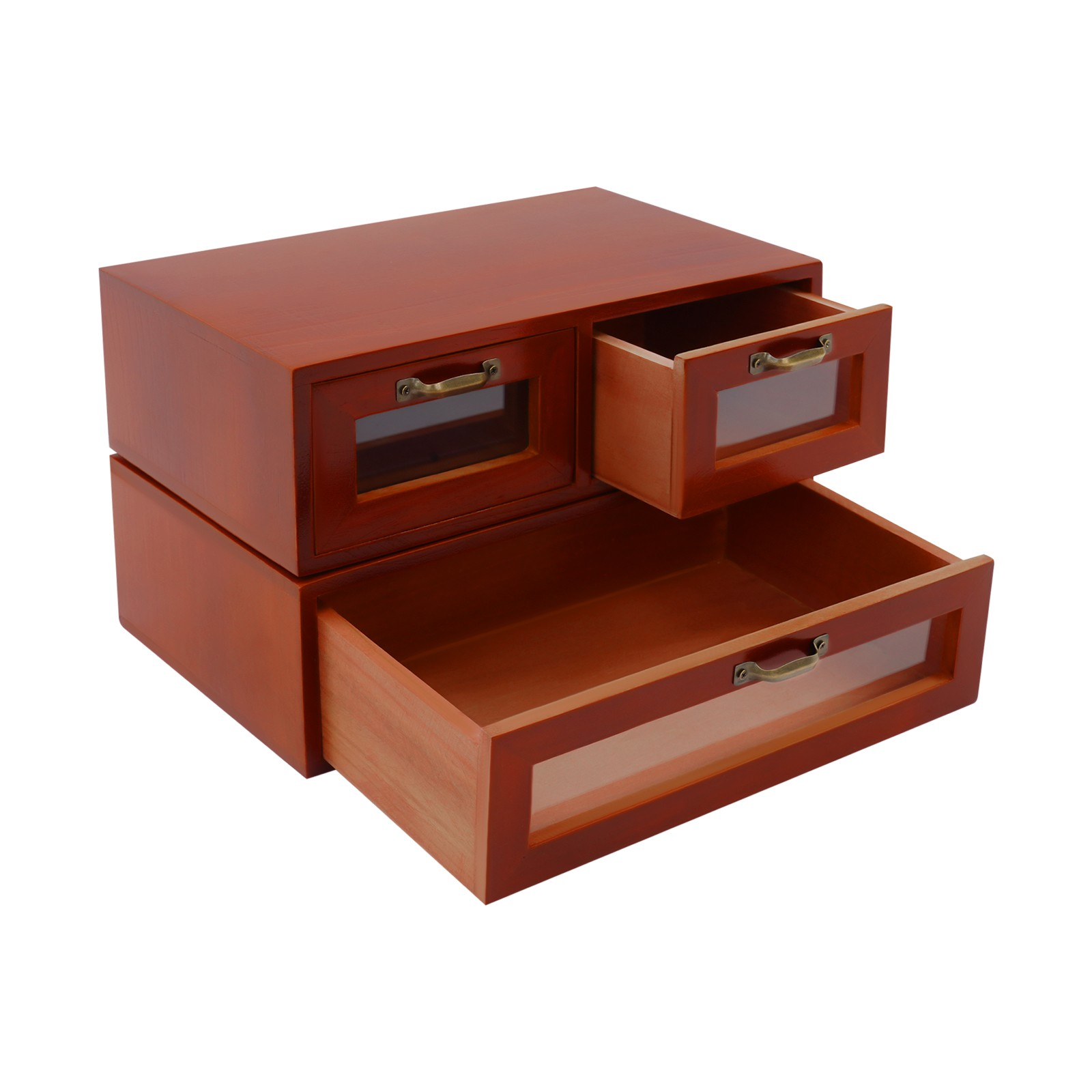 Stackable Wooden Storage Cabinets, 2 Desktop Organizing Cabinets with 3 Drawers
