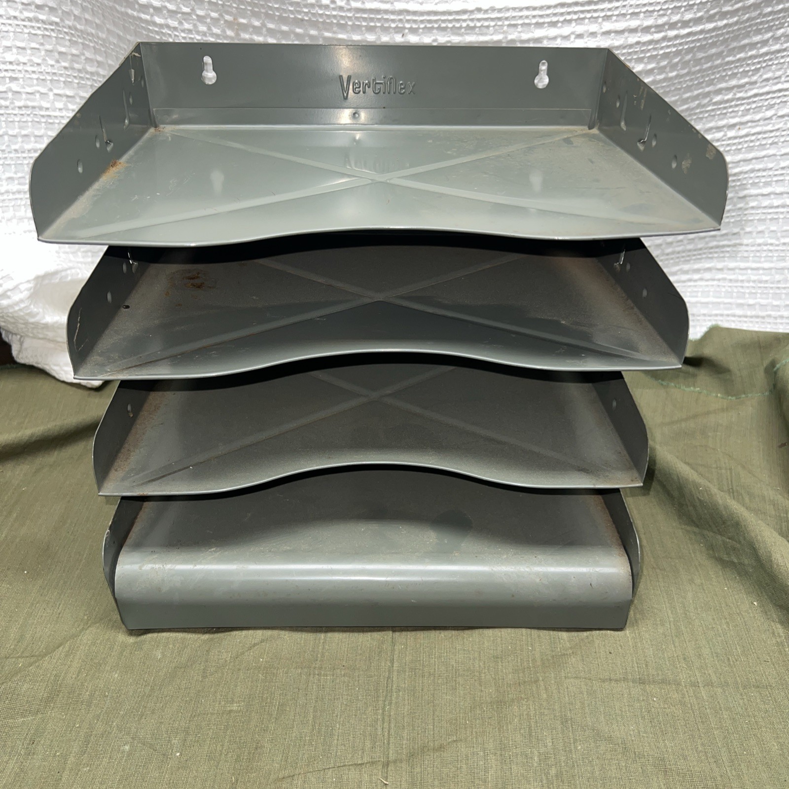 Vintage File Tray VERTIFLEX 4 Shelves Metal Industrial Office Desk Holder GRAY