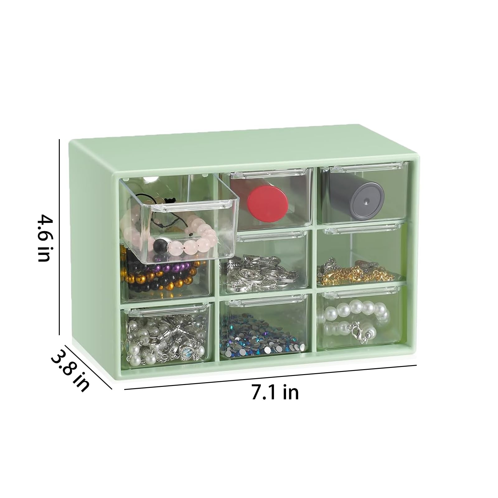 Small Drawer Organizer for Desk, 7.1″ x 3. 8″ x 4.6″ Mini Green-9Drawer-1Pcs