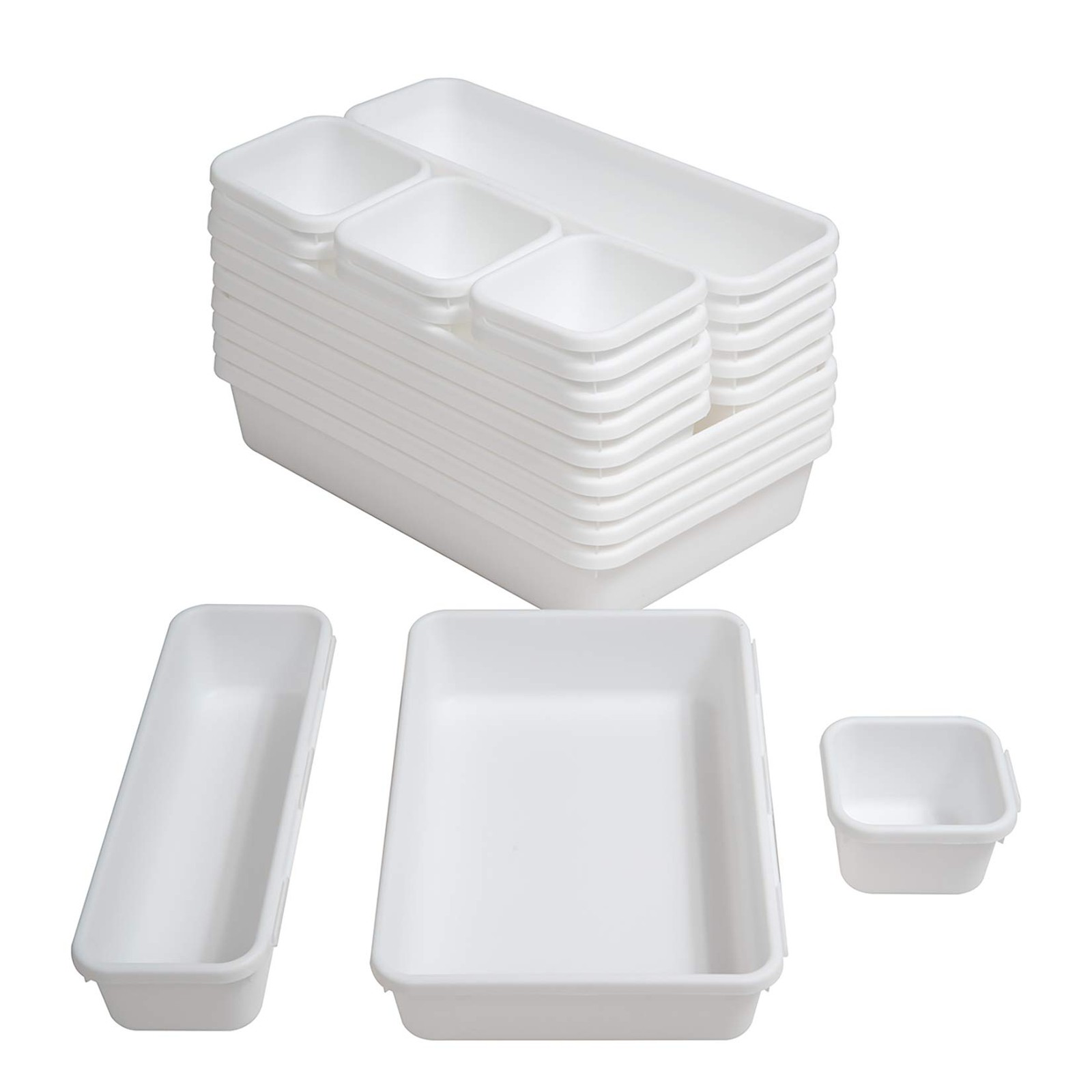 18 Pcs White Drawer Organizers Trays Set Drawer Dividers for Kitchen Office B…
