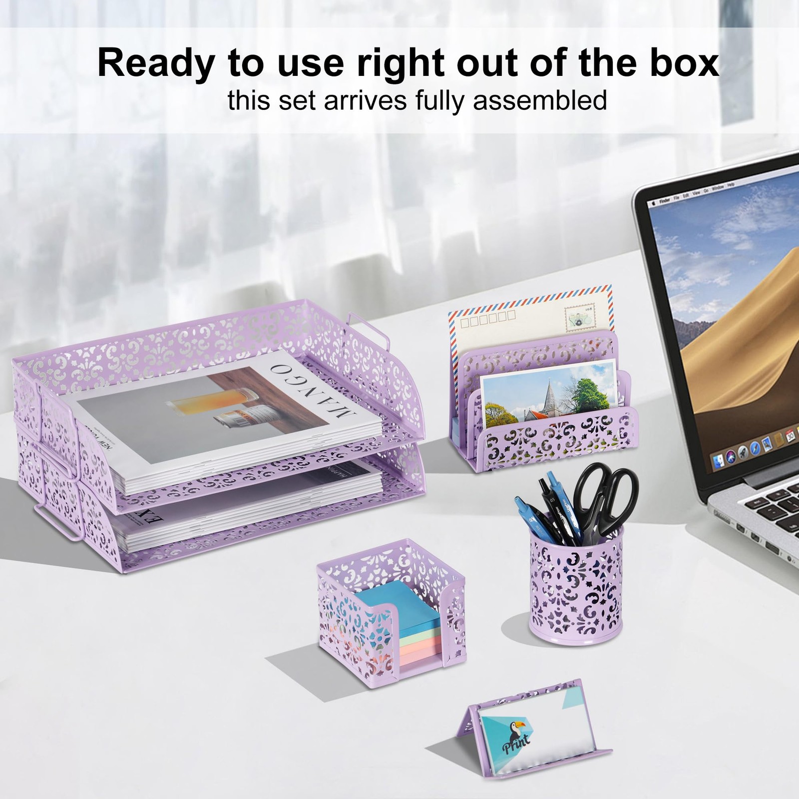 EasyPAG Desk Organizers and Accessories 5 Pieces Office Supplies Set – Purple