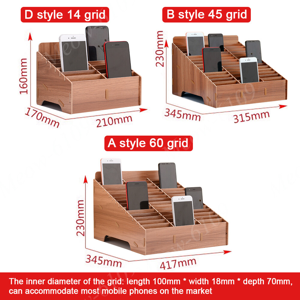 60 Slot Lattices Top Desk Organizer DIY Wooden Phone Holder Pen Box Storage Case
