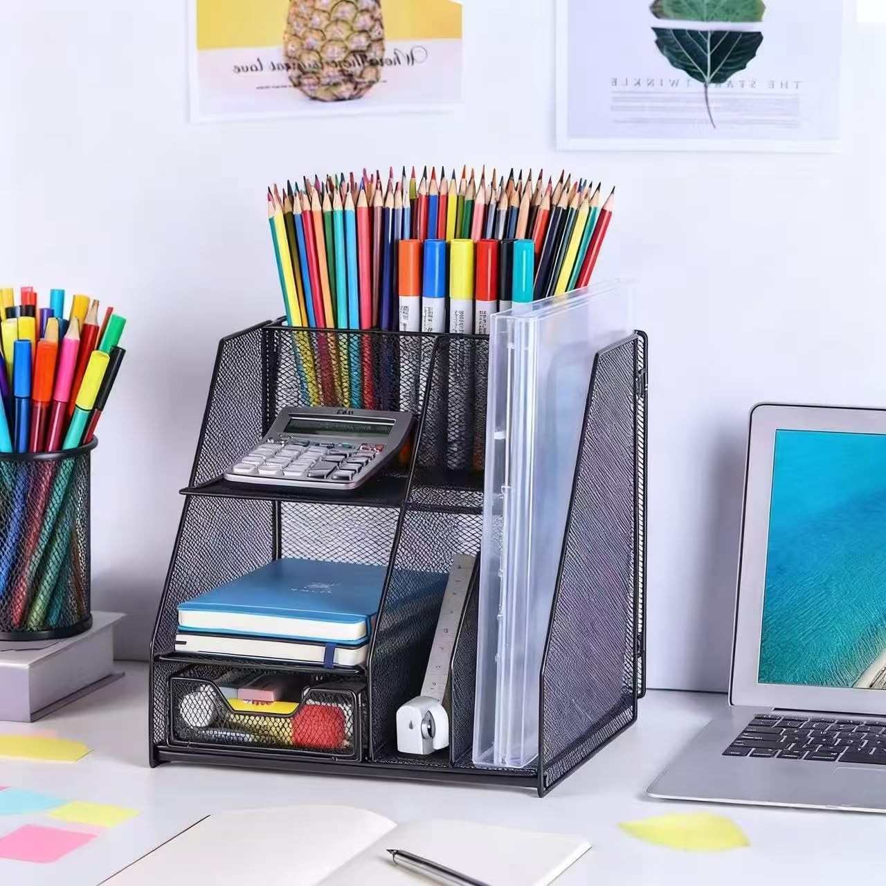 Black Mesh Desk Organizer Set, 3-in-1 Office with File