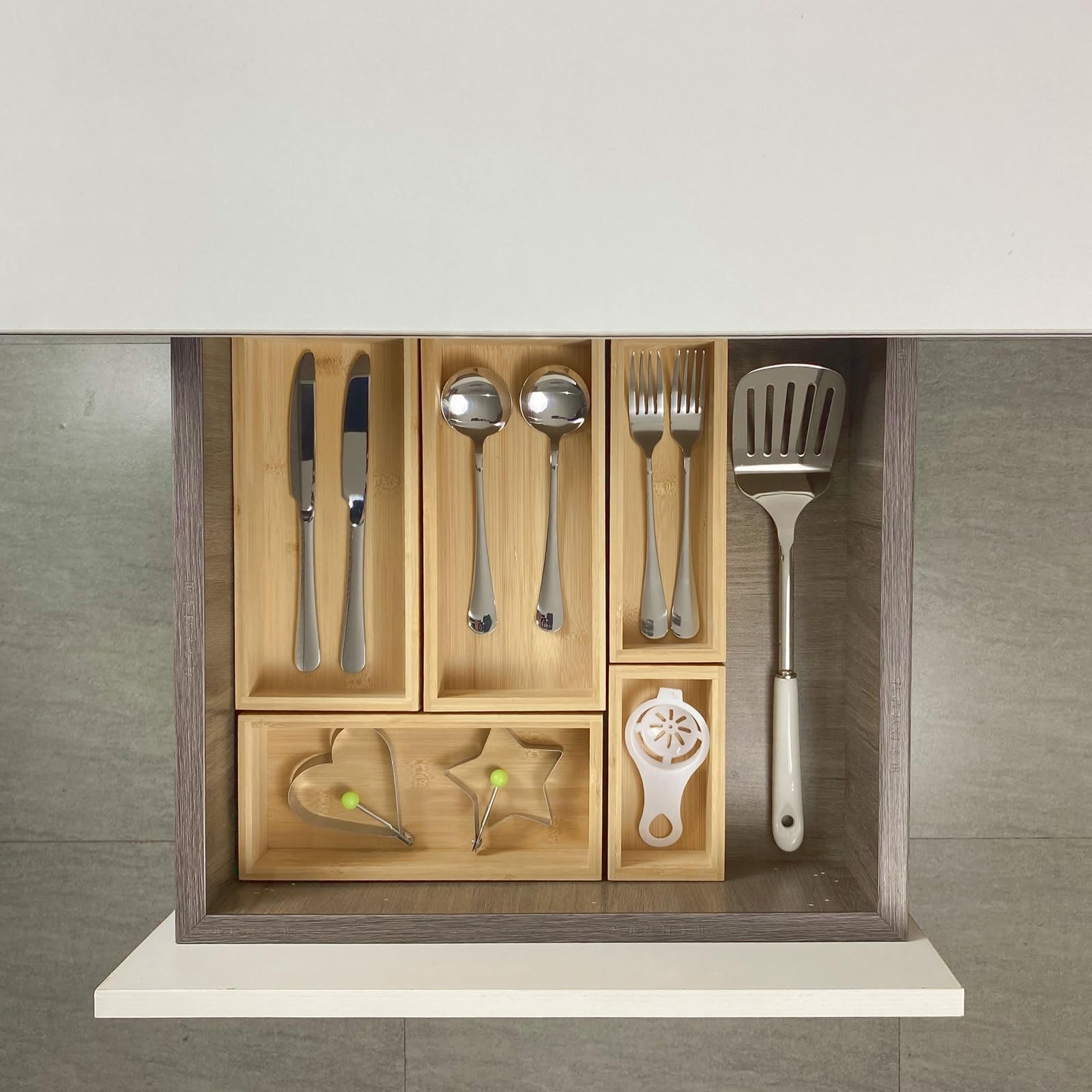 Teicui bamboo drawer organizer Set,expandable 1 X 5PCS Natural