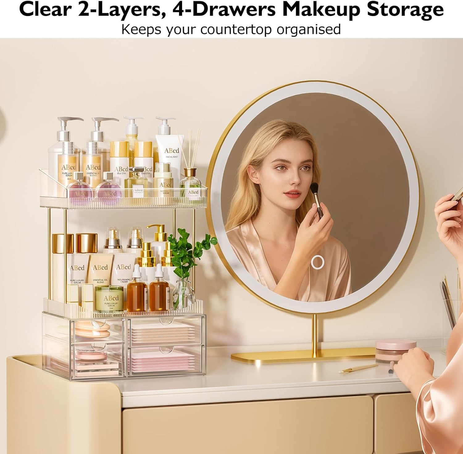 SNSLXH 4 Drawers Makeup Organizer – 4 Tier Makeup Storage, Cosmetics Organiser,