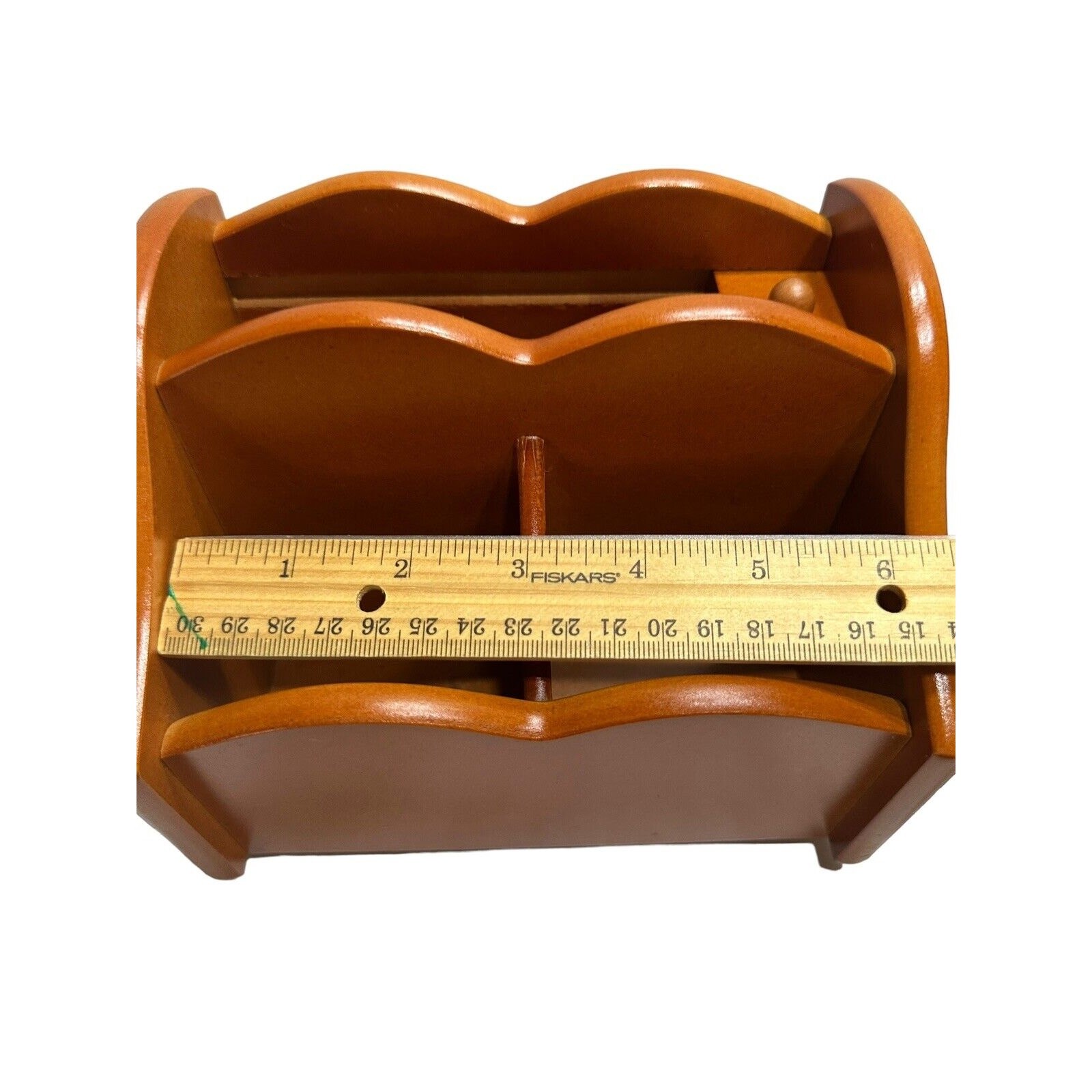MCM Wood Turning Mail Accessories Holder Lazy Susan Swivel Desk Organizer Caddy