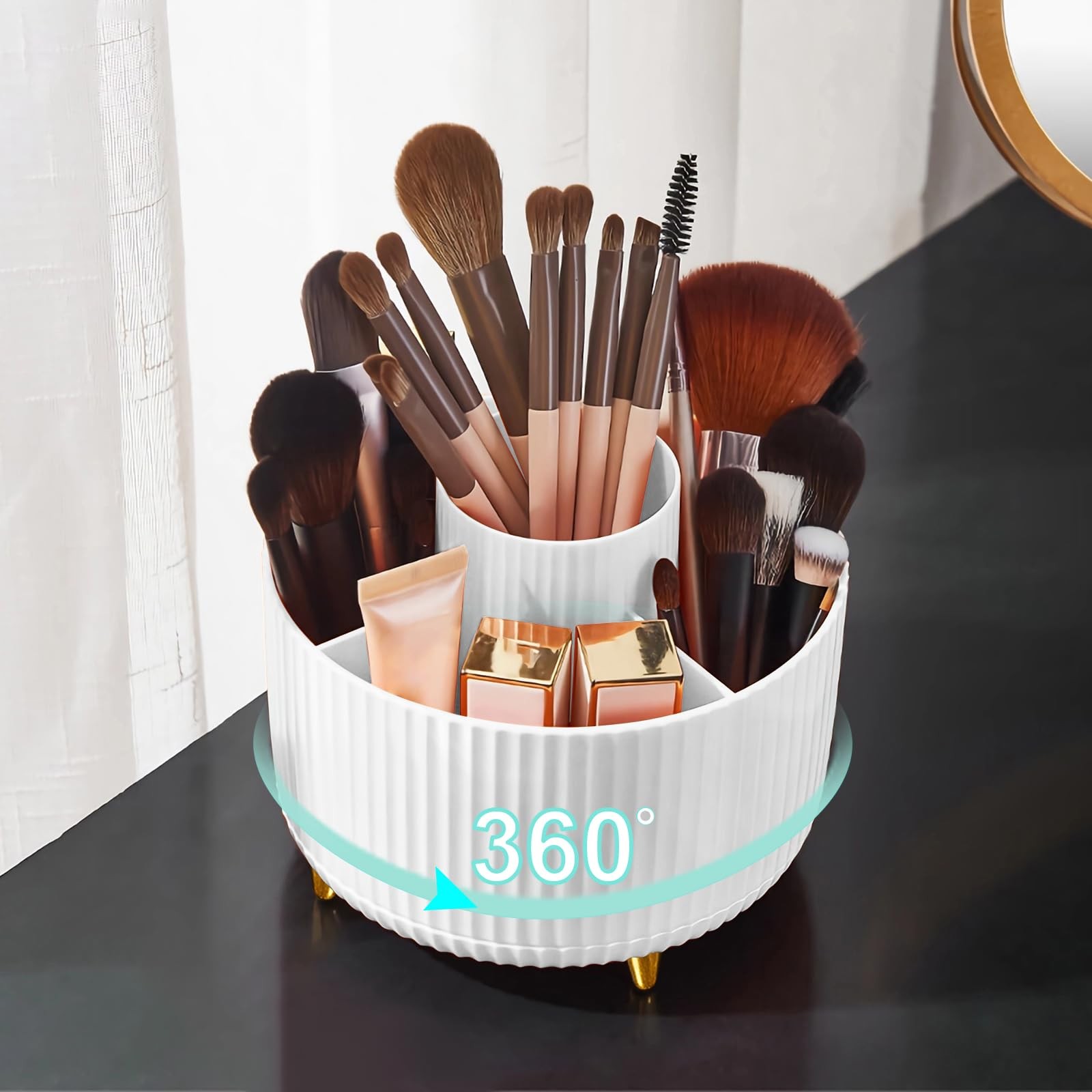 Diesisa Makeup Brush Holder Organizer,360° Rotating White