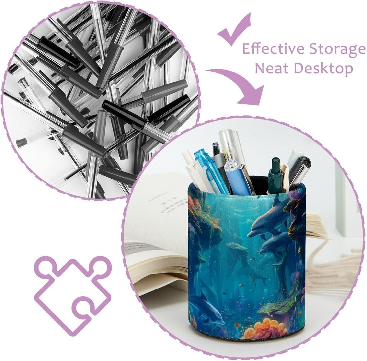Decorative Pen Holder Stand, PU Leather Waterproof Pencil Marker Makeup Brush…
