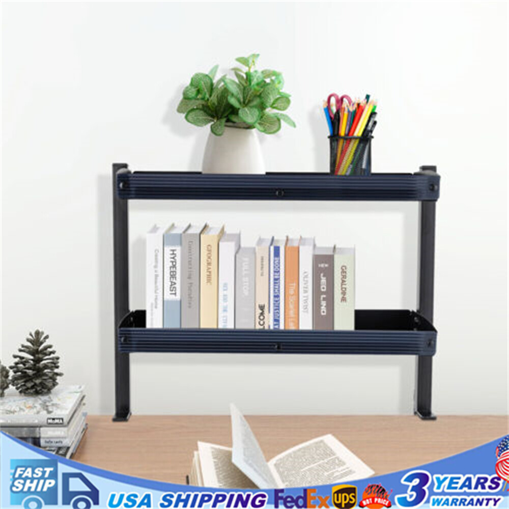 2 Tier Clip-on Desk Storage Home Office Shelf Carbon Steel Desktop Organize Tray