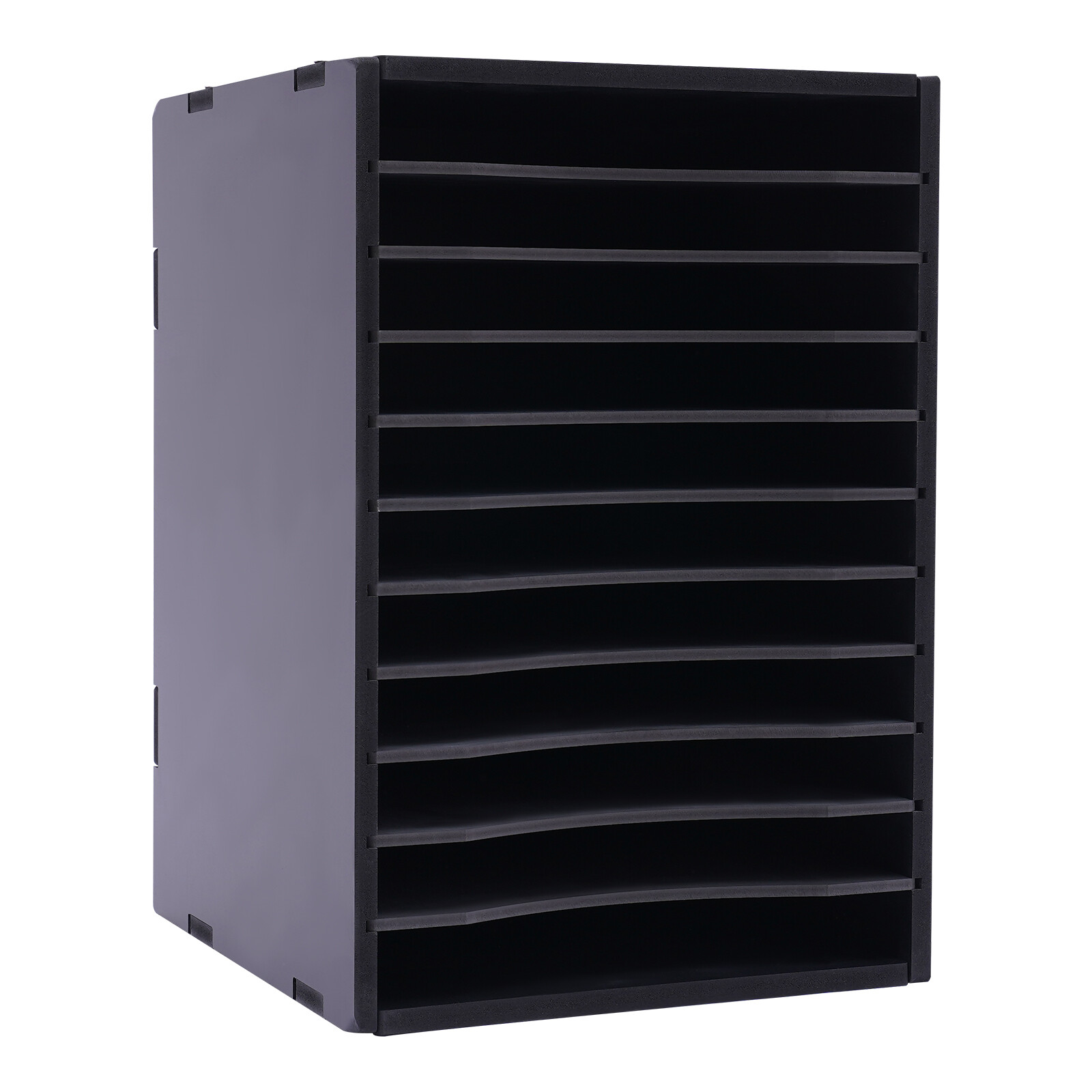Vertical Desktop Organizer, 11 Compartment, Black, Letter-size Shelves