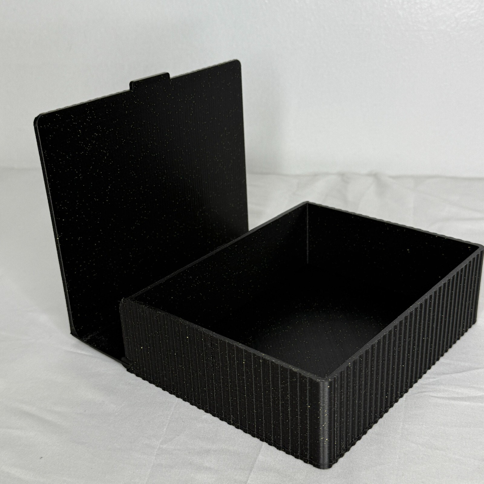 Black Glitter Textured Storage Box Tab 6×5″ Modern Minimal Organizer Bin Decor