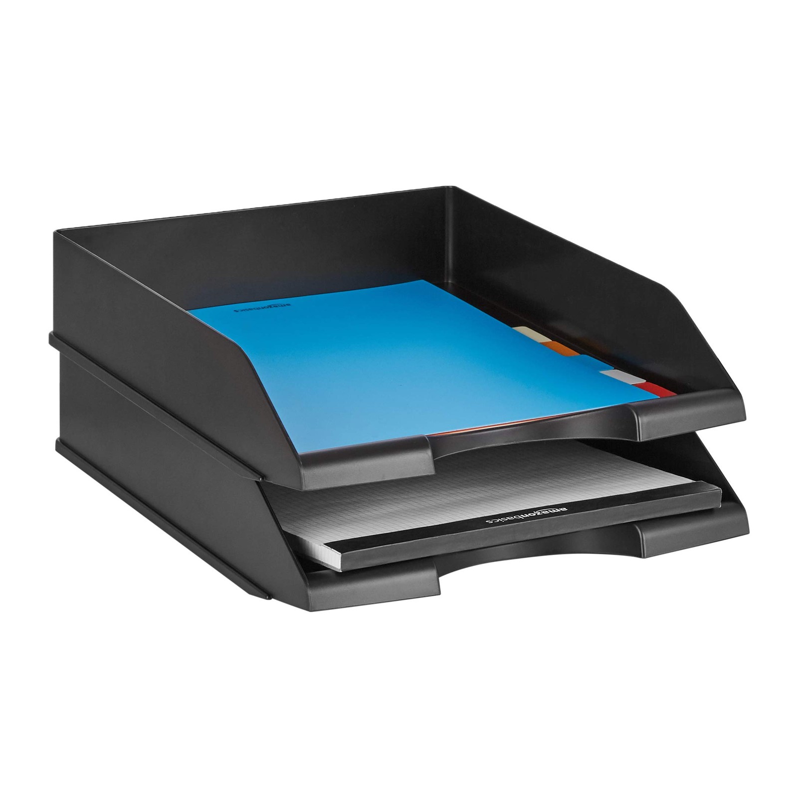 Amazon Basics Rectangular Stackable Desk Organizer 13.3″ x 10″ x 2.5″, Black