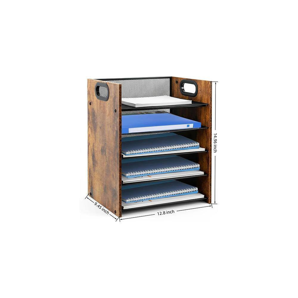 Rustic Brown Wood Desk Organizer, 9.45 In. D X 12.8 In. W