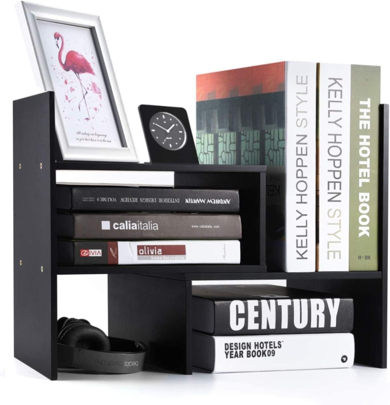 Desktop Bookshelf Desk Storage Organizer Adjustable Wood Desktop Display Shel…
