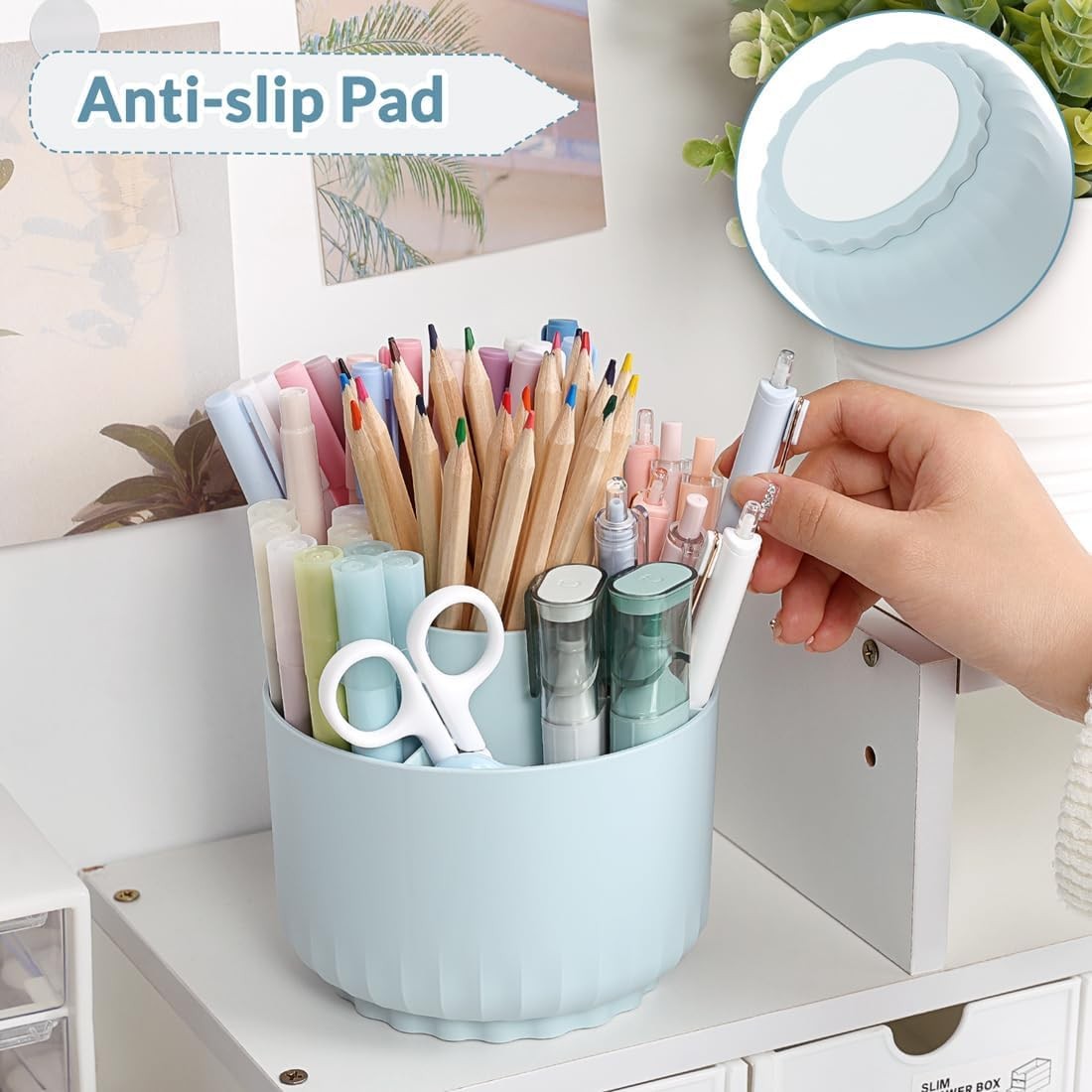 SKYDUE 360 Degree Rotating Desk Organizer, Dual-Purpose Pencil Pen Holder for…