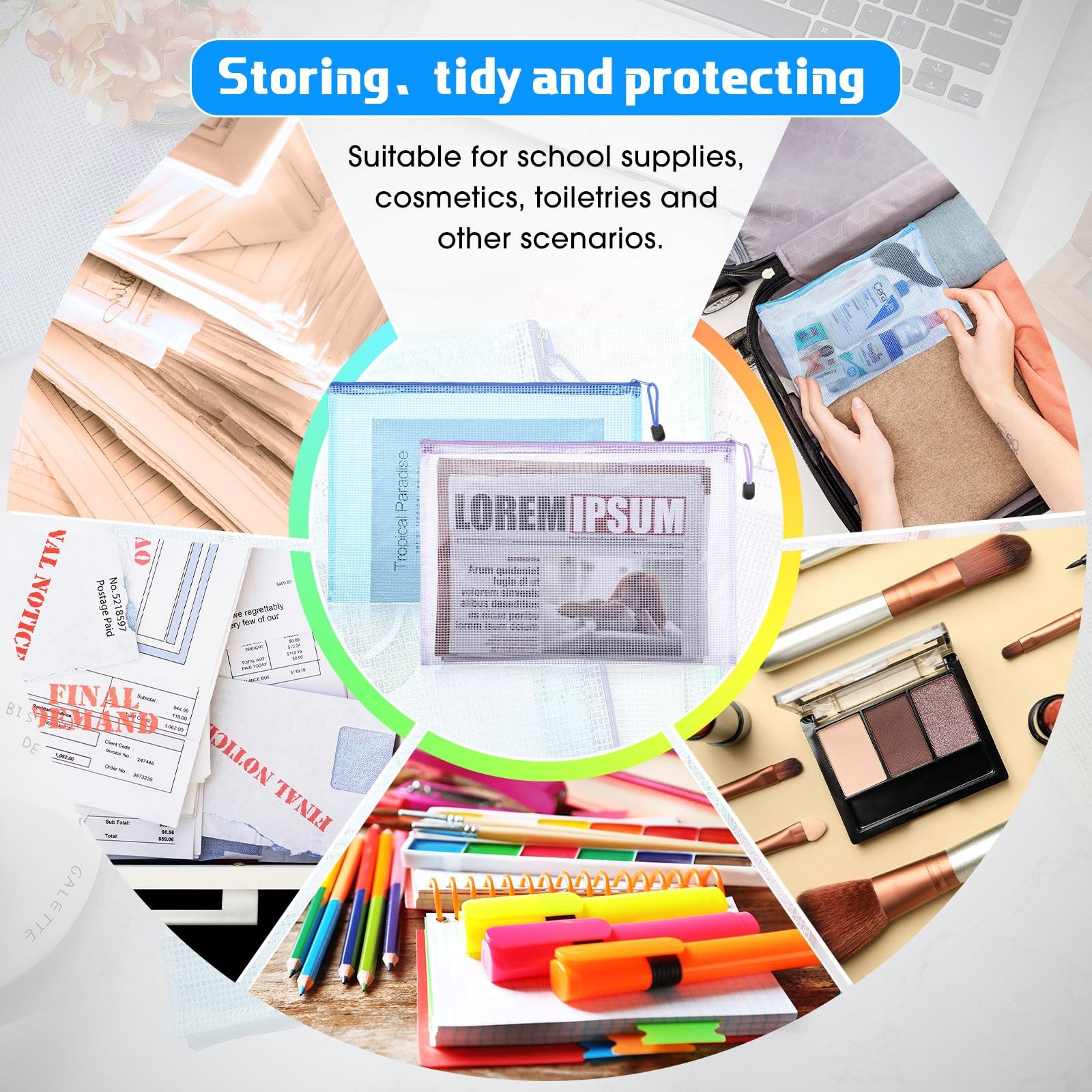 200 Pcs A4 Mesh Zipper Pouch Bulk Waterproof Mesh Zipper Organizer Plastic Fi…