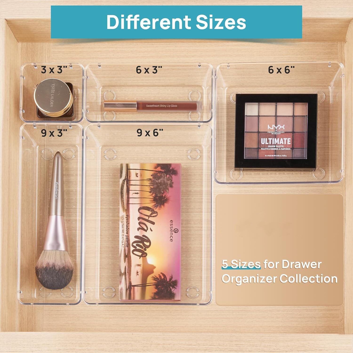 25 PCS Clear 4-Size Versatile Drawer Plastic Organizer Non-slip Storage Trays