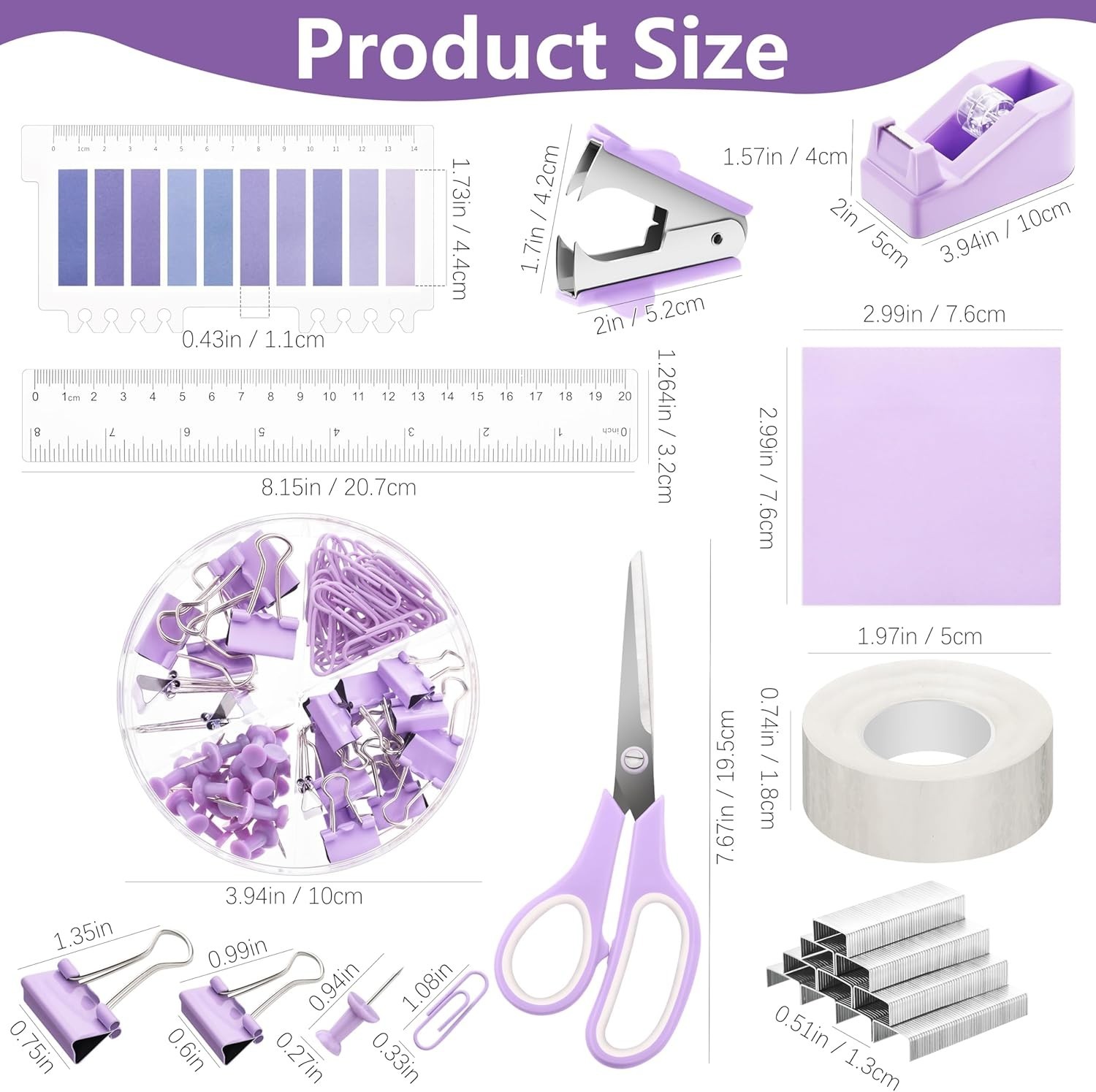 15 Pcs Purple Office Supplies Set Mesh Desk Organizer Accessories Kit include…