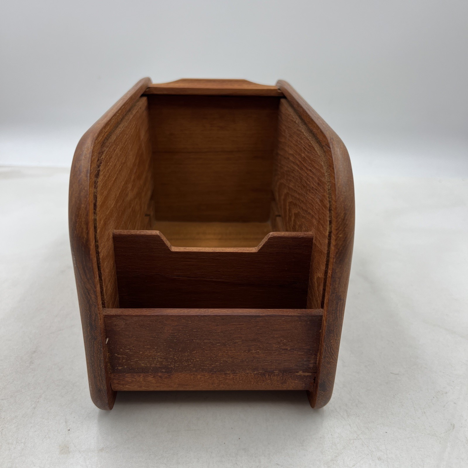 Vtg KALMAR Designs Teak Tambour Roll Top Disk Cassette Storage Box 10.5”x5”x6”