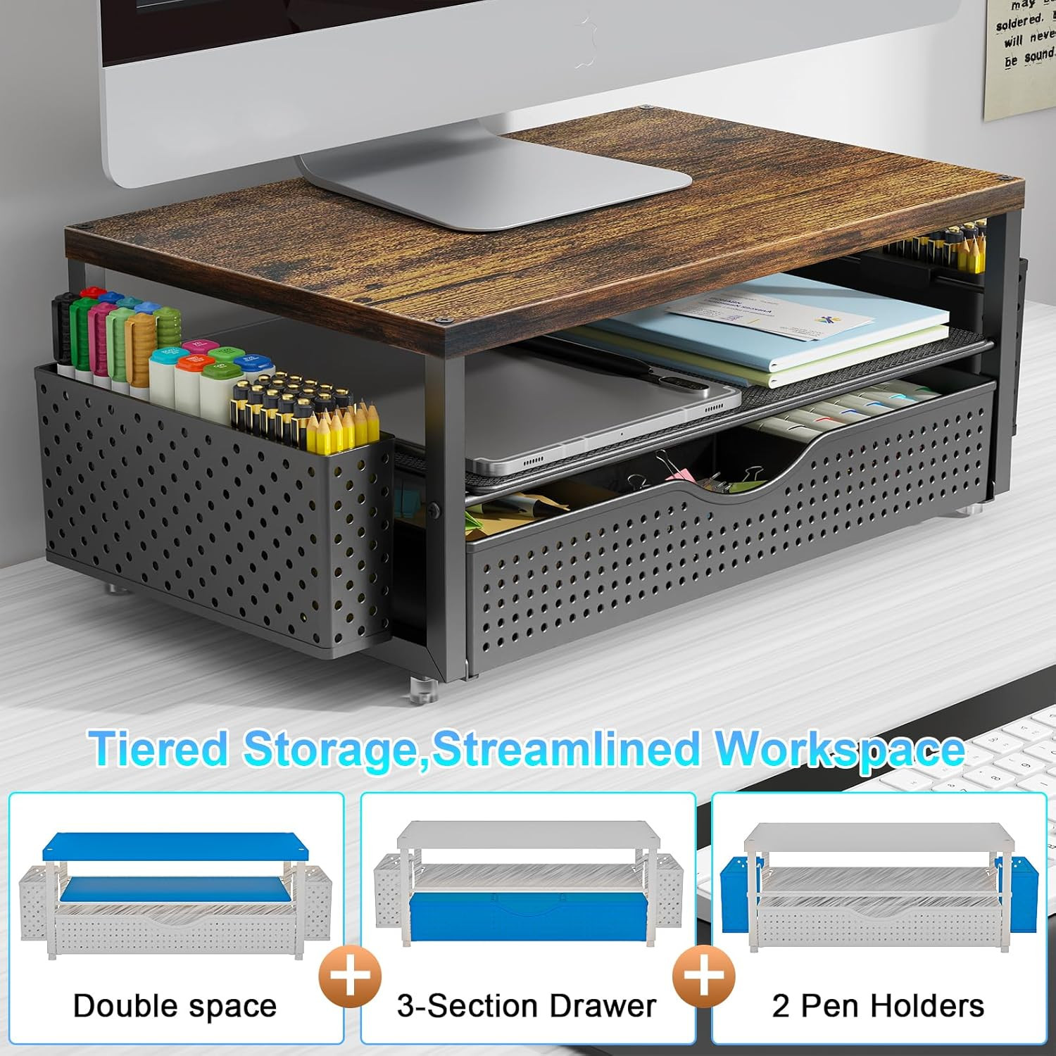 Gianotter Desk Organizers and Accessories, Monitor Stand with Drawer and 2 Pen H