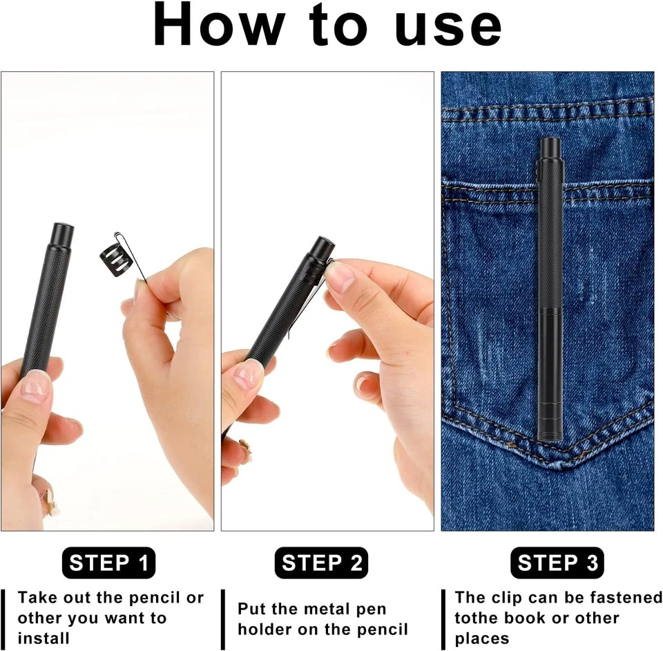 20 Pcs Metal Snap in Pencil Clips Slide on Pen Holder for Shirt Pocket Office