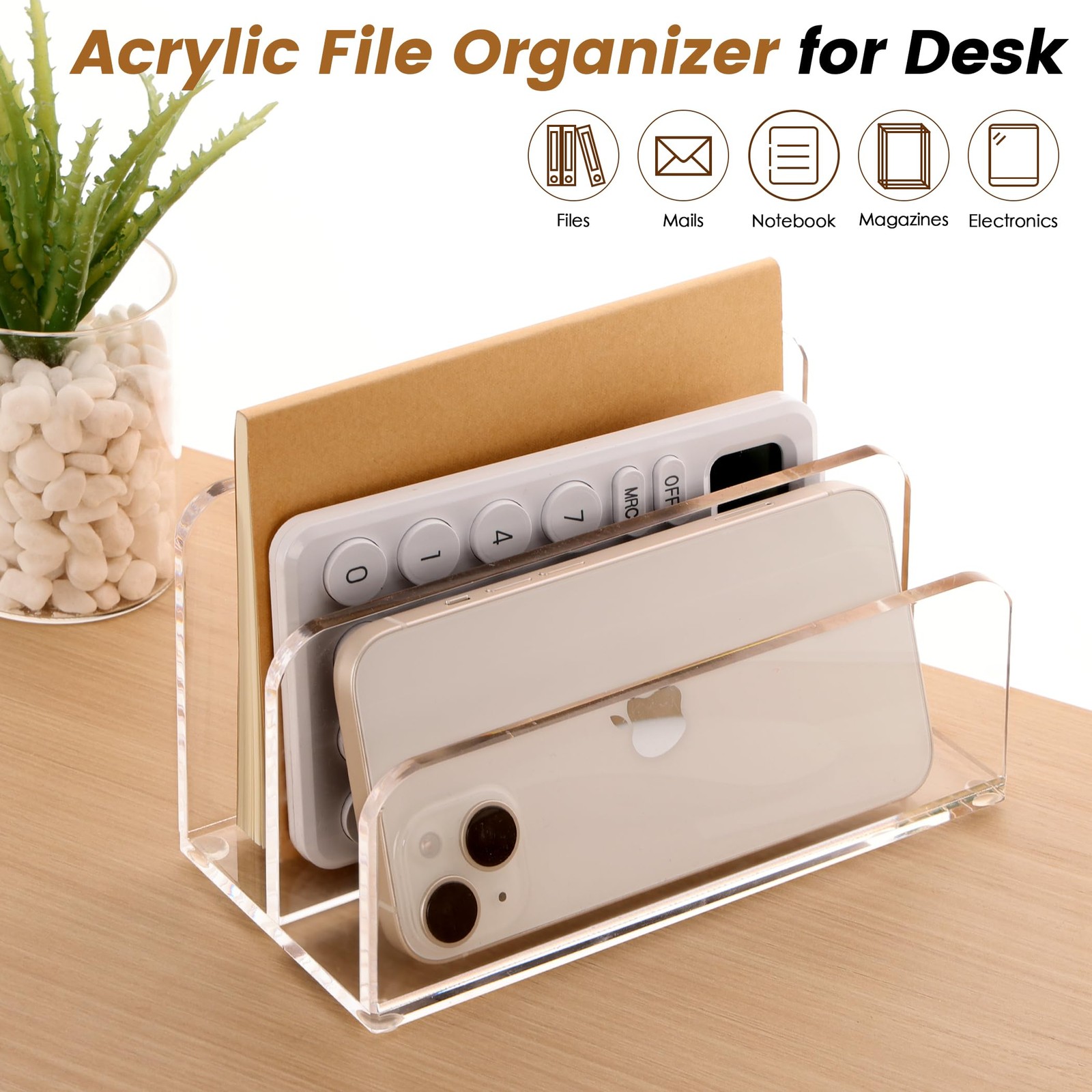 1 PCS Clear Acrylic Mail Letter File Holder 2 Section Desk Organizer Storage