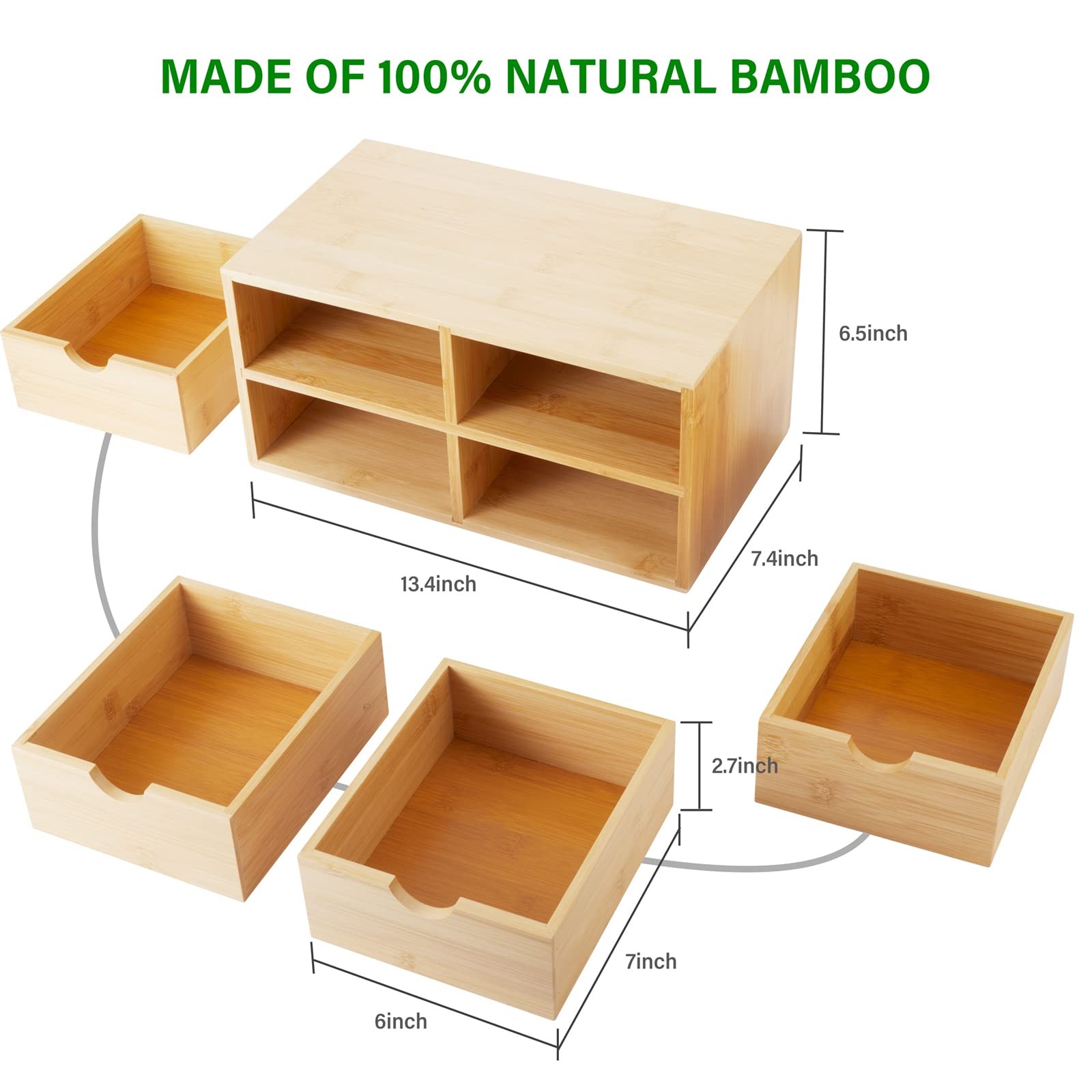 Charmewooden Bamboo Desk Organizer With Drawers Countertop Drawers Counter St…