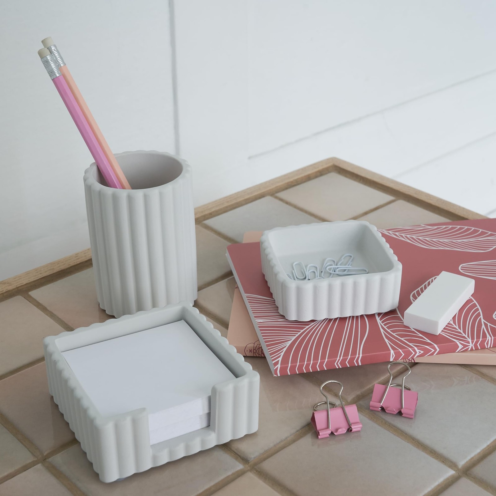 3 PCS Concrete Desk Accessory Set, Modern, Aesthetic, Pen Organizer, Office