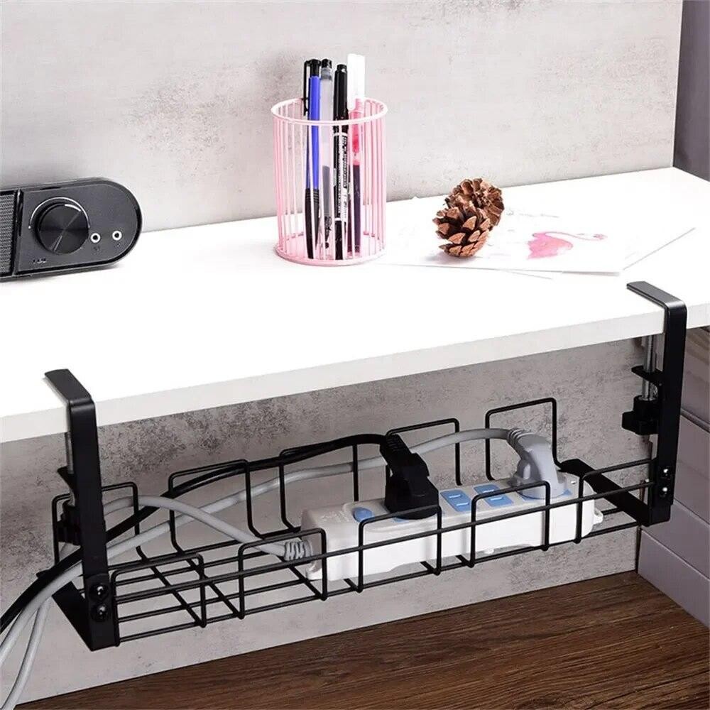 Under Desk Cable Management Tray Metal Wire Organizer Rack No Drill Storage