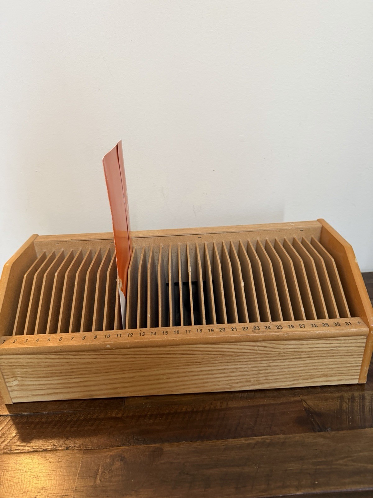 Vintage Wooden Desktop 31 Day Slots Bills Mail Desk Top Home Office Organizer