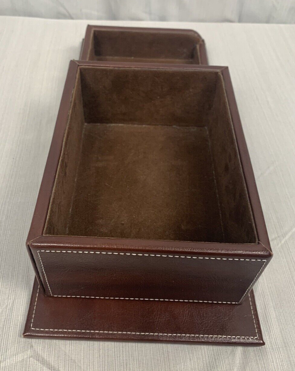 Faux Leather Brown Desk Organizer/Caddy 14″ x 6″ x 3.25″, 3 compartments