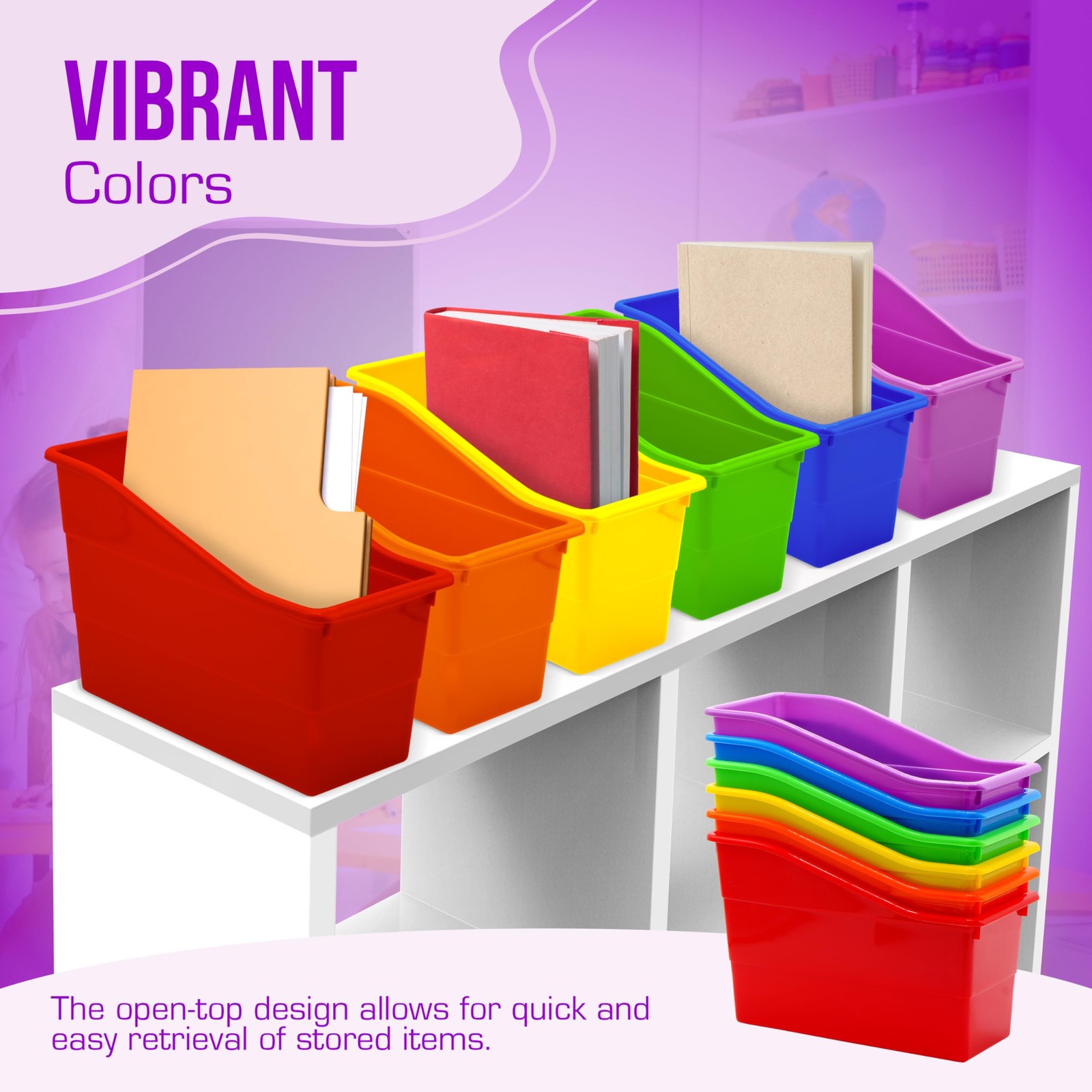 6 Durable Book and Binder Holder, Files Book Bins for Classroom, Plastic Vert…