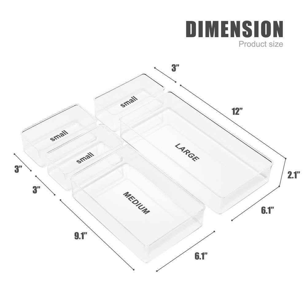 Drawer Organizer Set for Office Storage, Clear 12 In. X 2 In. Plastic Desk Organ