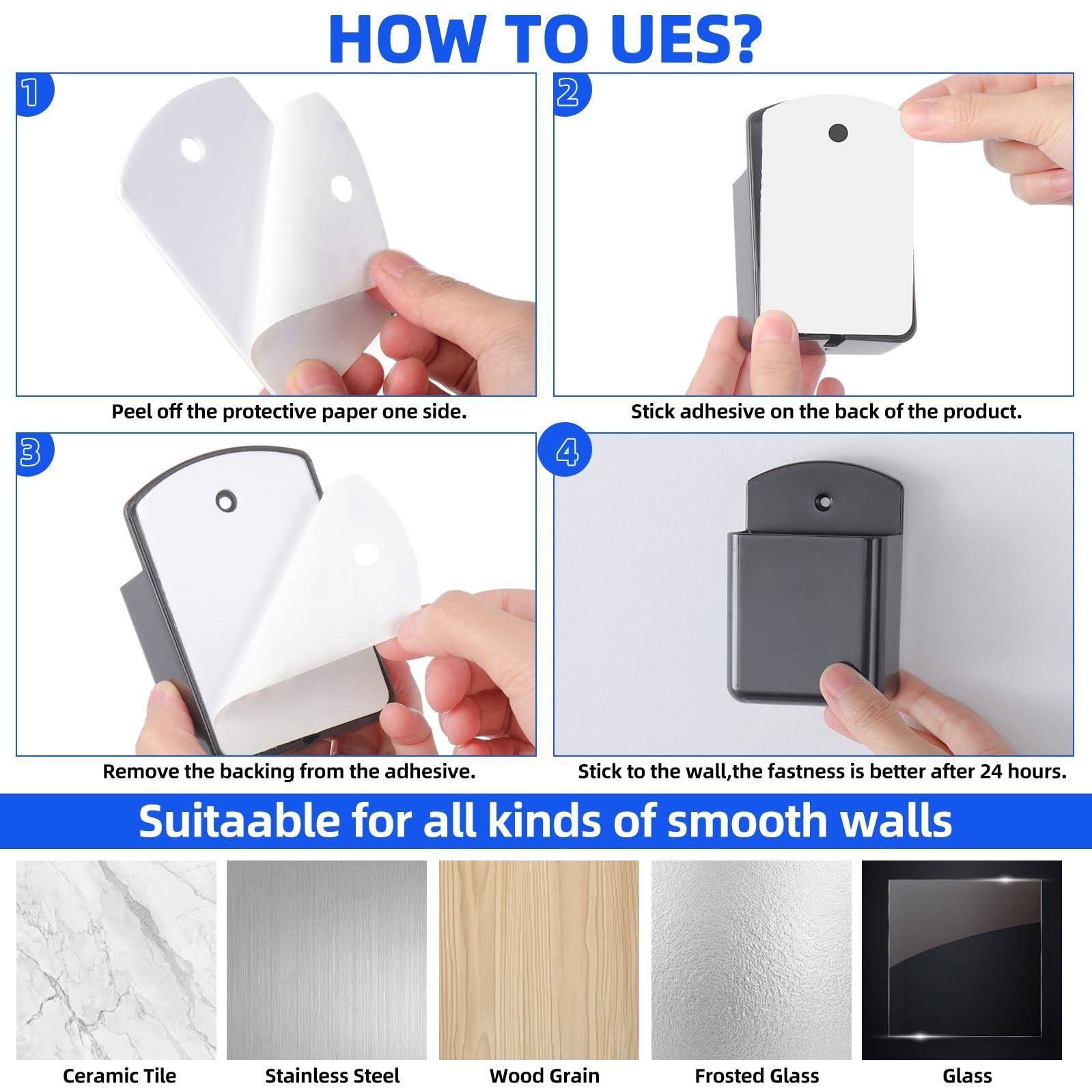 12 PCS Remote Control Holder Wall Mount Self Adhesive TV Organizer Gray
