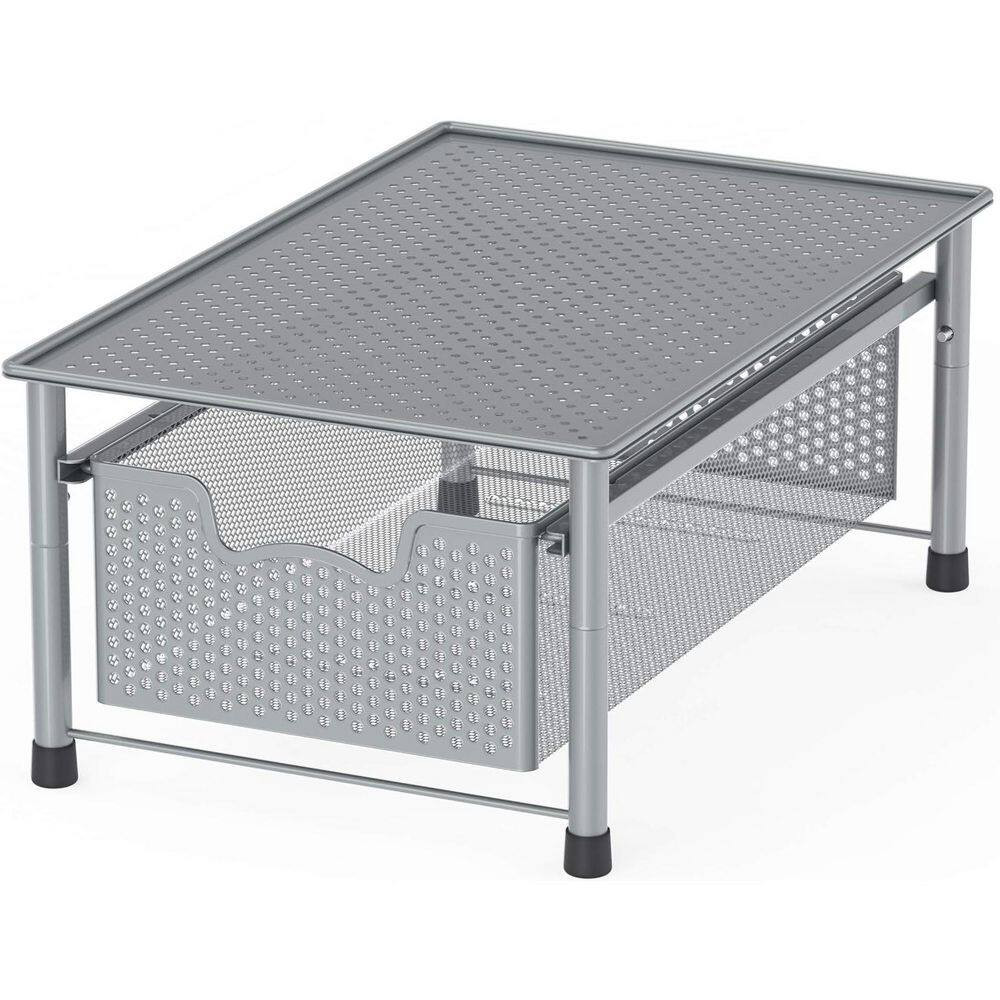 Silver 11 In. X 7.5 In. Metal Modern Sliding Desk Organizer Drawer