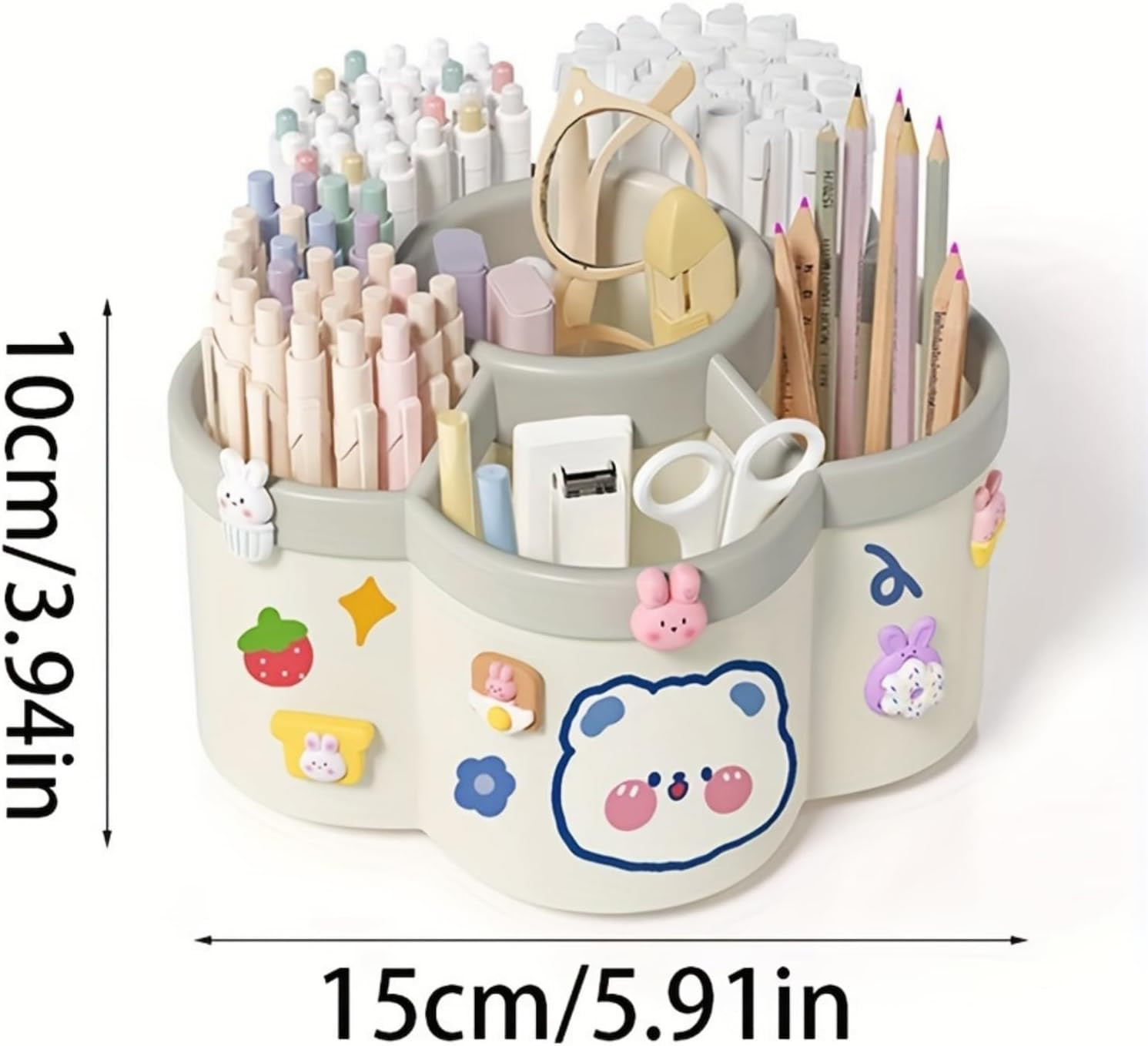 Desk Pencil Pen Holder – 5 Slot 360 Degree Rotating Desk Pen Organizer for Deskt