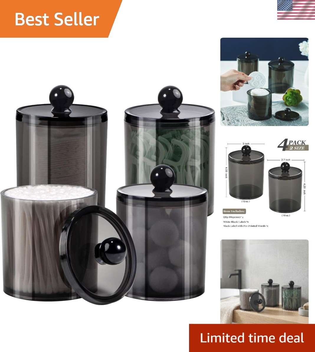 Mixed Set of 4 Shatterproof Apothecary Jars – Stylish Vanity Storage Solution