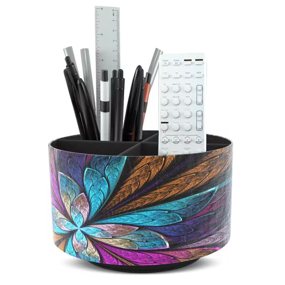 5.51 In. X 5.51 In. X 3.94 In. round Leather Multi-Functional Desktop Organizer,