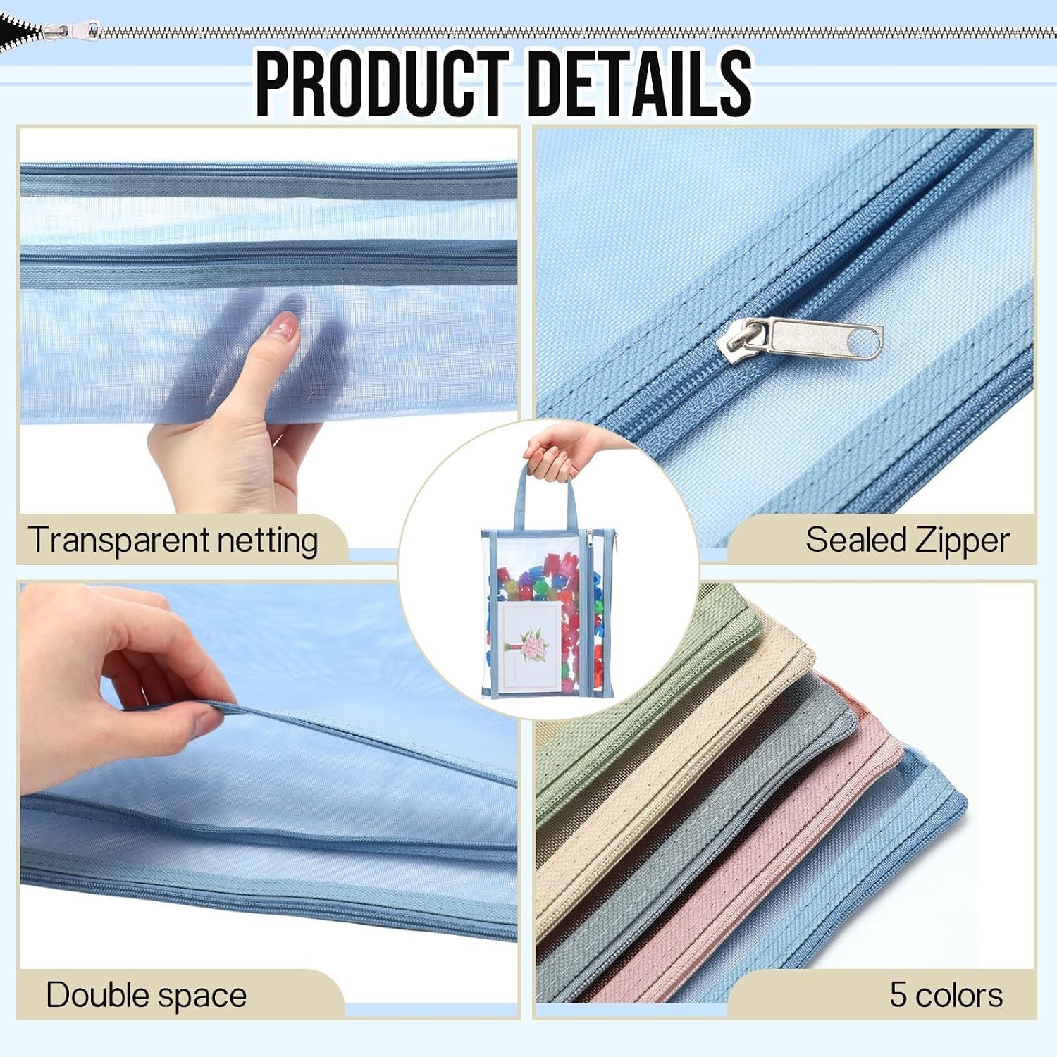 Marspark 25 Pack Colored Mesh Zipper Pouch Bags Double Layer Nylon Puzzle Bags
