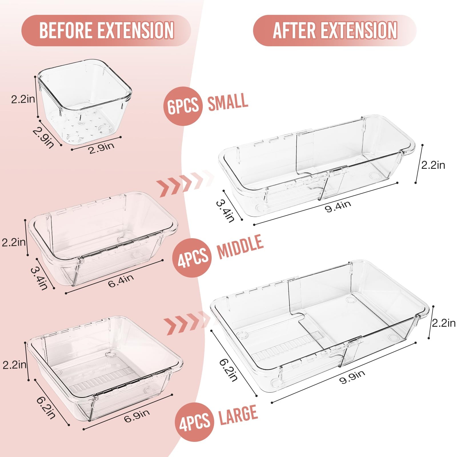 IAMGlobal 14PCS Expandable Drawer Organizer, Clear Organizers